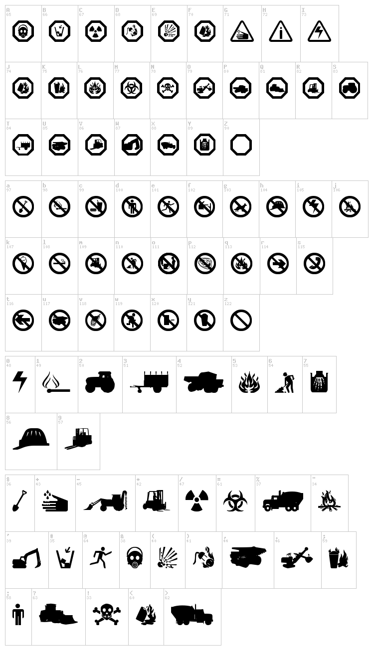 Working Signs TFB font map